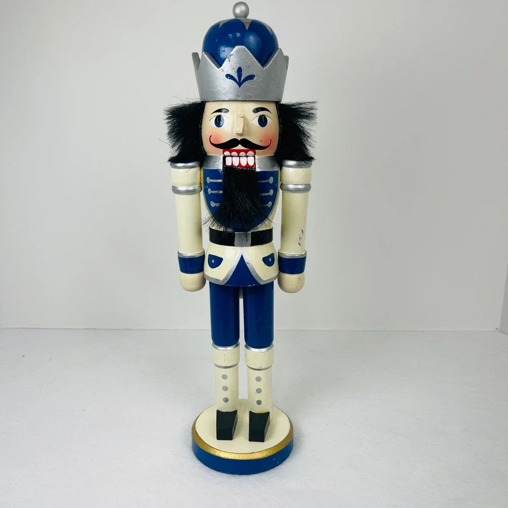Blue and Silver Wooden Nutcracker King Christmas Holiday Decor 12 Inch